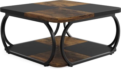 DMG Supply Salontafel - Vierkant - 2 Lagen - 100 x 100 x 50 cm - Bruin en Zwart - MDF en Metaal