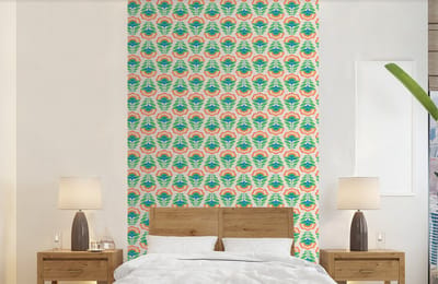 Behang - Fotobehang Retro - Bloemen - Design - Groen - Oranje - Breedte 150 cm x hoogte 240 cm