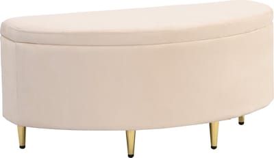 Merax Velvet Opbergbank 90x40x42 cm – Beige Zitbank met Opbergruimte en Metalen Poten – Luxe Bedhocker