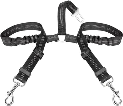 Dubbele Auto Veiligheidsgordels, Reflecterende hond veiligheidsgordels voor auto's Verstelbare Elastische Anti-Shock Bungee Buffer 2 Honden Auto Harnas Veiligheidsgordels Koppeling, Puppy Cars
