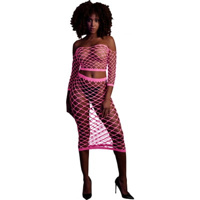 Shots - Ouch! OU834GPNOS - Long Sleeve Crop Top and Long Skirt - Pink - XS/XL