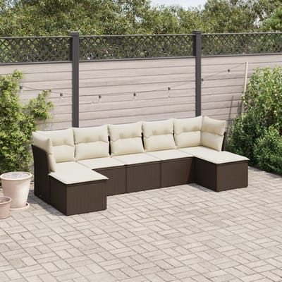 vidaXL - 7-delige - Loungeset - met - kussens - poly - rattan - bruin