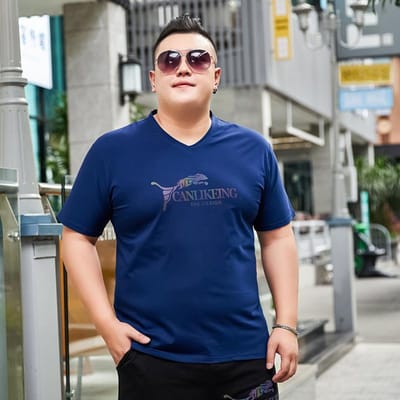 Dikke Mannen Dikke Plus Size Verloop T-shirt met Korte Mouwen Dikke Man Casual Stretch Katoen met Halve Mouwen Lichaamshemd Oversized 5XL blauw