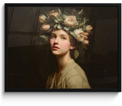 Poster in lijst - Fotolijst 80x60 cm - Posters - Bloemenstilte - Vrouw - Portret - Posterlijst zwart - Decoratie - Wanddecoratie woonkamer - Muurdecoratie slaapkamer