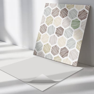Wallfluent Vinyl Tegels - Zeshoekig Patroon met Lijnen Zelfklevende PVC Tegels - 30 cm x 30 cm - Grijs Vinyl Tegels - 9 stuks - Vierkant PVC Tegels - Patroon Plaktegels - Vinyl Vloer Tegels - Plaktegels Keuken en Badkamer