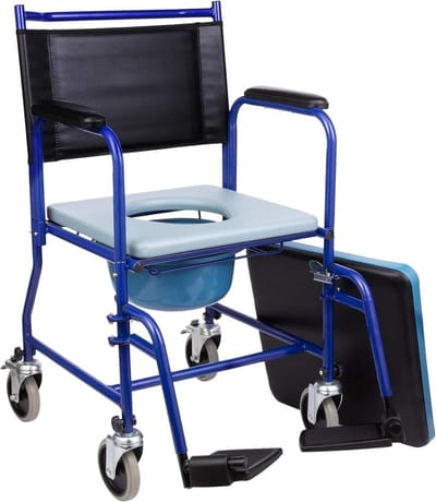 Toiletstoel Met Wielen - Douchestoel Commode - Ondersteuning Bij Mobiliteit - Robuust Stalen Frame - Max 150kg - Zwart