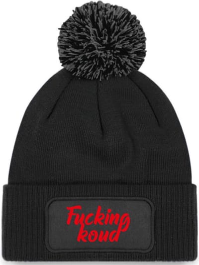 Fucking koud (cursief) wintermuts zwart pompoen | rood - soBAD. | Wintersport | Après ski verkleedkleren | Unisex | Heren en Dames Beanie