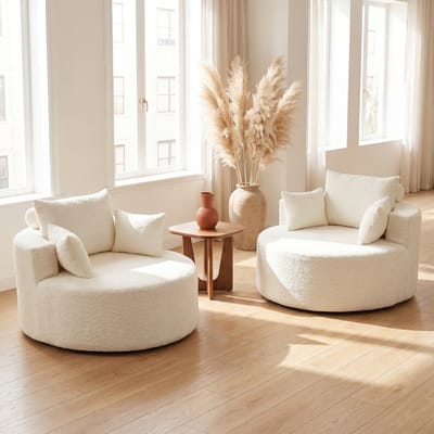 KOMHTOM - Fauteuil - Chenille schuimrubber - Geen montage nodig - Zachte moderne slaapfauteuil - Voor woonkamer, slaapkamer, lounge en showroom - Set van 2 stuks