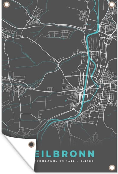 Muurdecoratie Plattegrond – Heilbronn – Blauw – Stadskaart – Kaart - Duitsland - 120x180 cm - Tuinposter - Tuindoek
