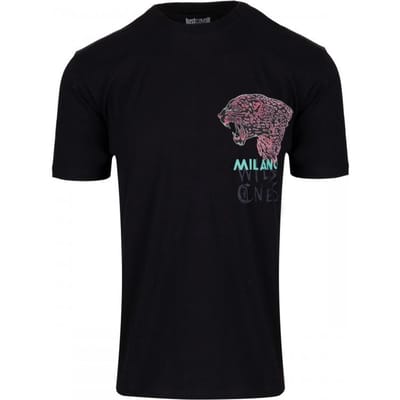 T-shirt homme Just Cavalli Milano nouvelle tête de tigre noir - Taille: L gray
