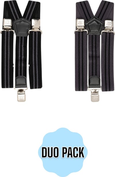 Duo Pack Bretels 3 clips - 2 stuks - Bretels - bretels heren volwassen Zwart - Grijs