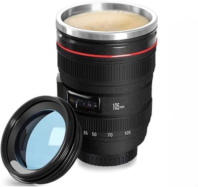 Namajunas - Thermosbeker - Koffiebeker to go - Cameralenkbeker - Met deksel - Travel mug voor Koffie en Thee - Theebeker - Drinkbeker - Onderweg - 380 ML - RVS - BPA-vrij met Isolatie - Lekvrije - Makkelijk reinigen - Zwart