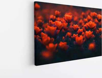 Saammp Canvas Schilderij - Oranje Bloemenveld - Natuur - Abstract - 45x30 - Foto op canvas - Wanddecoratie - Muurdecoratie Woonkamer - Kantoor Decoratie