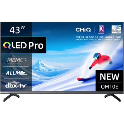 CHiQ U43QM10E 43 inch 4K Ultra HD QLED smart tv met smart Google TV, HDR10, VRR & ALLM, ultradun metaalrandloos ontwerp, Dolby Audio, triple tuner