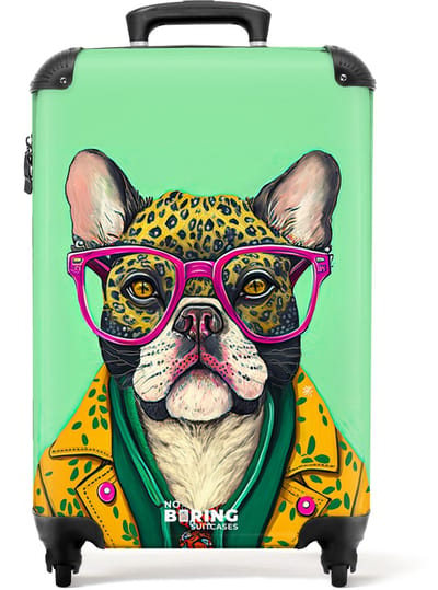 NoBoringSuitcases.com® - Handbagage koffer lichtgewicht - Reiskoffer trolley - Hond - Hippie - Dieren - Bril - Reis rolkoffer met wieltjes - Carry on reistrolley op wielen - Luggage suitcase - 55x40x20 en 55x35x25 - Bagage 55 cm