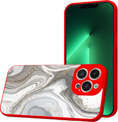 Smartphonica Telefoonhoesje Geschikt voor iPhone 13 Pro met Zilver Marmer opdruk - TPU Back Cover Case Silver Marble Design - Rood geschikt voor iPhone 13 Pro