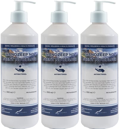 Handzeep No Scent No Colour 500 ml - set van 3 stuks - met gratis pomp - Voordeelverpakking