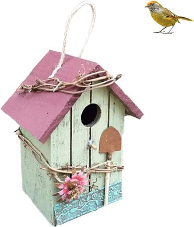 Kleurige Vogelhuisje voor Buiten, Hangend Tuindecoratie met Metalen Dak en Touw voor Vogels