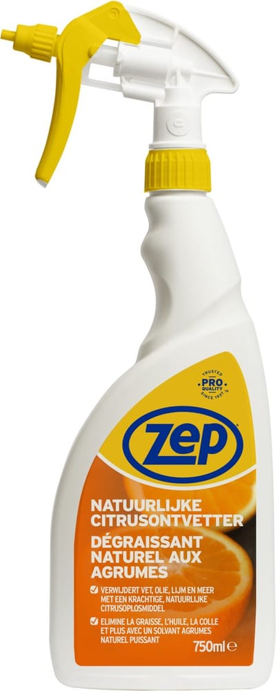 ZEP Natuurlijke Citrusontvetter 750 ml – Krachtige Reiniger en Ontvetter met Natuurlijke Citrusoplosmiddelen – Voor Keuken, Grill, Fornuis, Garage en Motoren – Frisse Citrusgeur