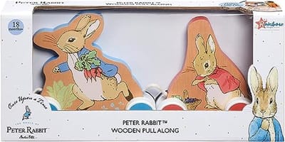 Houten Pullalong Speelgoed met Peter Rabbit en Flopsy Bunny – Kleurrijk Babyspeelgoed voor Ontwikkeling van Fijne Motoriek