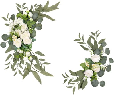 Set van 2 Witte Kunstbloemen voor Bruiloft Decoratie - Zijde Bloemenboeketten voor Welkomstbord en Ceremonie