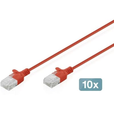 Digitus DK-1618-003S-R-10 RJ45 Netwerkkabel, patchkabel CAT 6 U/UTP 0.3 m Rood 10 stuk(s)