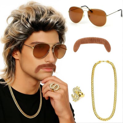 Dailygoods- Vokuhila Pruik - Funky Afro Pruik - Heren Accessoires - 60s/70s Hippie - Verstelbare Band - Kort Krullend - Feestpruik