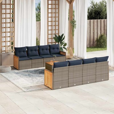 vidaXL - 9-delige - tuinbankset - met - kussens, - grijs - polyrotan