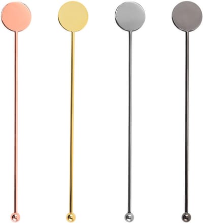 Set van 4 metalen cocktail roerstokken in 4 kleuren (roze goud, goud, zilver, zwart), roestvrijstalen decoratieve mengstaafjes voor koffie thee en drankjes thuisbar