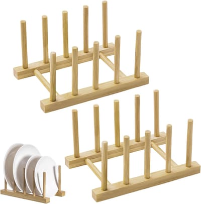 Houten afwasrek met 4 compartimenten voor borden, kommen en kopjes - Vochtbestendig en diep ontwerp voor optimale opslag