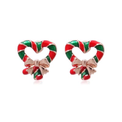 Hartje met strikje oorknopjes | groen rood | goud gekleurd