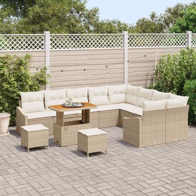 vidaXL - Tuinbank - Set - 12 - st - 7-Aantal - zitplaatsen - Beige - Poly - rattan