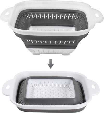 SnelShoppen - Silicone Vouwbare Zeef, Inklapbare Keuken Afvoer voor Pasta, Hoogwaardige Plastic Kookaccessoire, Ruimtebesparende Filtermand, Wit/Grijs