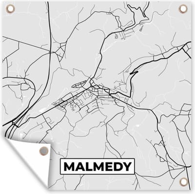 Tuin poster Zwart Wit – België – Plattegrond – Stadskaart – Kaart – Malmedy - 200x200 cm - Tuindoek