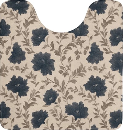 WC mat met uitsparing 55x60 cm - Antislip - Motief - Bloemen - Zwart - Beige - Toiletmat met uitsnijding - Vloermat - Douchemat - Toilet tapijt - Toiletmatten