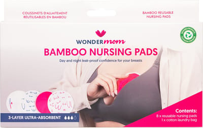 Wondermom Bamboo wasbare Zoogkompressen - [8ST] - [voorkomt doorlekken] - [borstvoeding] - [ultra ademend]