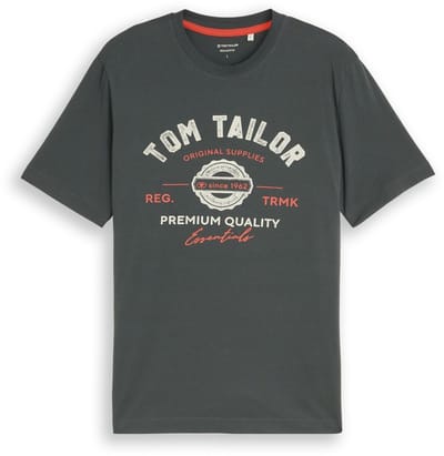 Tom Tailor - T-shirt met logo-print - Maat M - Darkest Olive