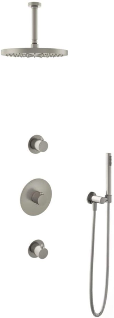 Hotbath Buddy - Inbouw Regendoucheset - 2 Stopkranen - Thermostatisch - Plafondbuis 15 cm - Hoofddouche 300 mm - Staafhanddouche - Waterbesparend - V02