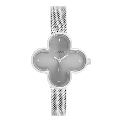 OOZOO Timepieces - Zilverkleurige horloge met metalen mesh armband metalen mesh armband - C11526