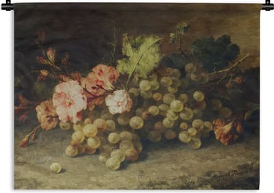Wandkleed - Wanddoek - Fruit - Stilleven met druiven - Oude meesters - 120x90 cm - Wandtapijt
