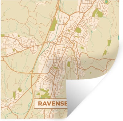 Muurstickers - Sticker Folie - Ravensburg - Plattegrond - Stadskaart - Kaart - Vintage - 100x100 cm - Plakfolie - Muurstickers Kinderkamer - Zelfklevend Behang XXL - Zelfklevend behangpapier - Stickerfolie