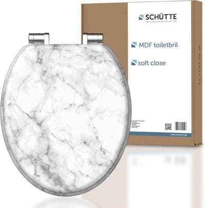 Toiletbril met motief - WC-bril deksel - Badkamer renovatie - Softclose mechanisme - 435 x 375 cm - Wit grijs