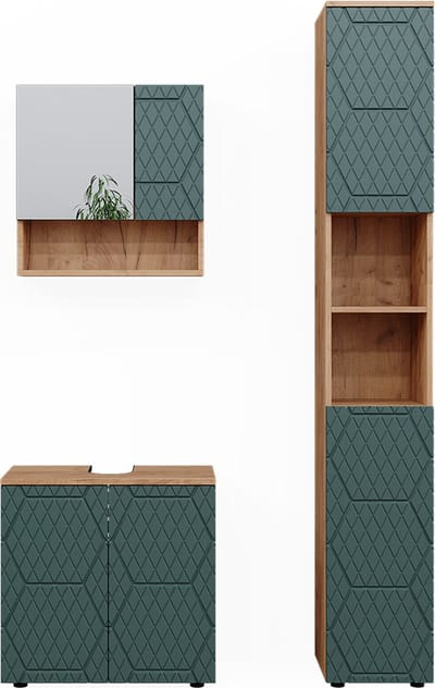 Vicco Badkamermeubel set Irma, Groen/Goudkleurig Eiken, 3-delig