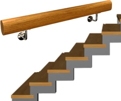 Trapleuning - Muursteun Handgreep - Veiligheid Binnen - Stevige Houten Constructie - 80 cm - Natuurlijk Hout
