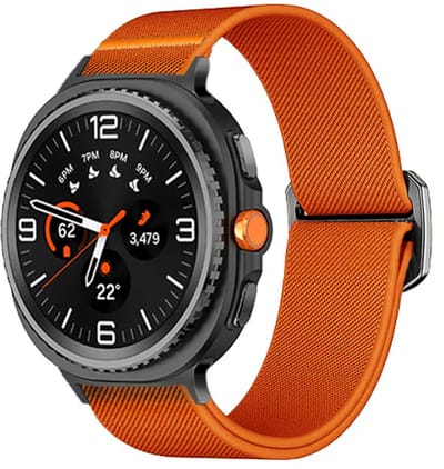 Strap-it Elastisch nylon bandje met klemsluiting geschikt voor Samsung Galaxy Watch 9 (40/44mm) / Watch 8 (40/44mm) / 8 Classic (46mm) - oranje