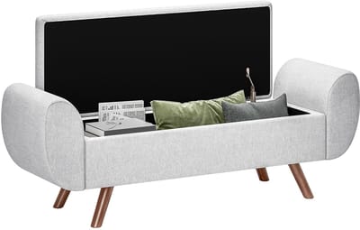 MakkelijkMooi Bedbankje met Opbergruimte - Poef - Zitplaats bij het Raam of Bankje bij het Bedeinde - Luxe Design - Lichtgrijs