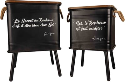 SET VAN 2 METALEN KOFFERTAFELS MET ZWARTE TOUW POOT EN HANDVAT