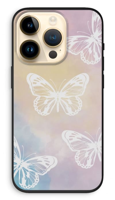 Case Company® - Hoesje geschikt voor iPhone 14 Pro hoesje - White butterfly - Biologisch Afbreekbaar Telefoonhoesje - Bescherming alle Kanten en Schermrand