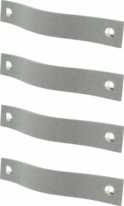 4x Leren handgrepen 'platte greep' XS - SUEDE GREY  (12,6 x 2,5 cm) - incl. 3 kleuren schroefjes (handgreepjes - leren grepen - greepjes - leren lusjes)