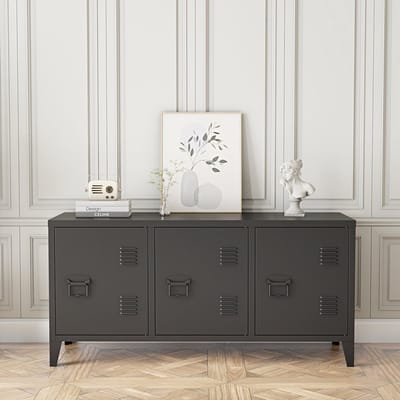 TV meubel Kotka 113x40x58 cm staal met 3 deuren zwart [en.casa]